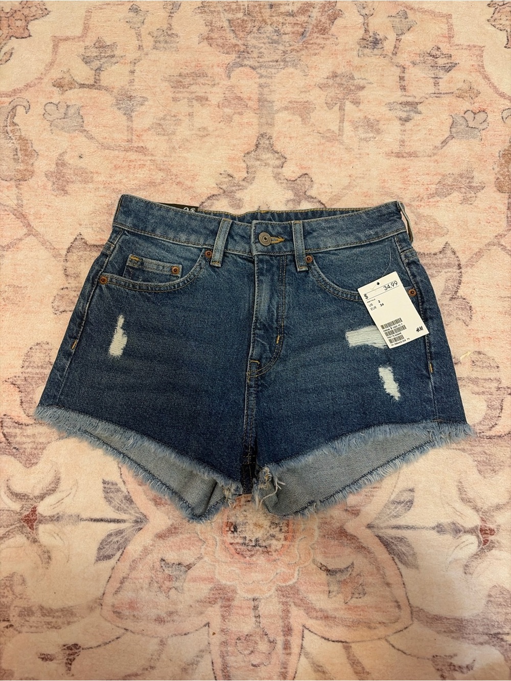 H&M Dark Blue Distressed Denim Cutoff Shorts